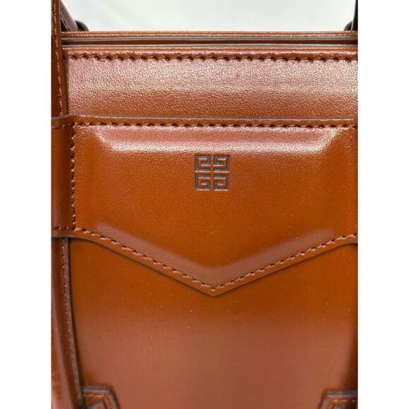 NEW Givenchy Leather Mini Antigona Lock Tote Top Handle Bag Cognac Brown - Picture 8 of 11